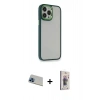 MARSİLYAN™- iPhone 13 Pro Max Kılıf Eksen Doku Prime - Siyah Bilvis 3D Cam Ekran Koruyucu + Rainbow Kamera Lens Koruma Cam - MI