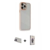 MARSİLYAN™- iPhone 13 Pro Max Kılıf Eksen Doku Prime - Siyah Bilvis 3D Cam Ekran Koruyucu + Rainbow Kamera Lens Koruma Cam - MR