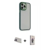 MARSİLYAN™- iPhone 13 Pro Max Kılıf Eksen Doku Prime - Siyah Bilvis 3D Cam Ekran Koruyucu + Rainbow Kamera Lens Koruma Cam - MR