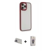 MARSİLYAN™- iPhone 13 Pro Max Kılıf Eksen Doku Prime - Siyah Bilvis 3D Cam Ekran Koruyucu + Rainbow Kamera Lens Koruma Cam - MR