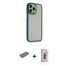 MARSİLYAN™- iPhone 13 Pro Max Kılıf Eksen Doku Prime - Siyah Bilvis 3D Cam Ekran Koruyucu + Renkli Kamera Lens Koruma Cam - PE
