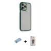MARSİLYAN™- iPhone 13 Pro Max Kılıf Eksen Doku Prime - Siyah Bilvis 3D Cam Ekran Koruyucu + Shine Kamera Lens Koruma Cam - MI