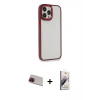 MARSİLYAN™- iPhone 13 Pro Max Kılıf Eksen Doku Prime - Siyah Bilvis 3D Mat Cam Ekran Koruyucu + Kırmızı Rainbow Kamera Lens Koruma Cam
