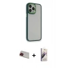 MARSİLYAN™- iPhone 13 Pro Max Kılıf Eksen Doku Prime - Siyah Bilvis 3D Mat Cam Ekran Koruyucu + Kırmızı Rainbow Kamera Lens Koruma Cam