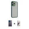 MARSİLYAN™- iPhone 13 Pro Max Kılıf Eksen Doku Prime - Siyah Bilvis 3D Mat Cam Ekran Koruyucu + Neon Fosforlu Kamera Lens - MI