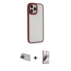 MARSİLYAN™- iPhone 13 Pro Max Kılıf Eksen Doku Prime - Siyah Bilvis 3D Mat Cam Ekran Koruyucu + Mavi Rainbow Kamera Lens Koruma Cam