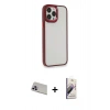 MARSİLYAN™- iPhone 13 Pro Max Kılıf Eksen Doku Prime - Siyah Bilvis 3D Mat Cam Ekran Koruyucu + Rainbow Kamera Lens Koruma Cam - MR