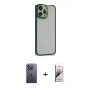 MARSİLYAN™- iPhone 13 Pro Max Kılıf Eksen Doku Prime - Siyah Bilvis 3D Mat Cam Ekran Koruyucu + Neon Fosforlu Kamera Lens - BZ