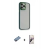 MARSİLYAN™- iPhone 13 Pro Max Kılıf Eksen Doku Prime - Siyah Bilvis 3D Mat Cam Ekran Koruyucu + Pembe Shine Kamera Lens Koruma Cam