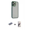 MARSİLYAN™- iPhone 13 Pro Max Kılıf Eksen Doku Prime - Siyah Bilvis 3D Mat Cam Ekran Koruyucu + Renkli Kamera Lens Koruma Cam - MI