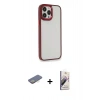 MARSİLYAN™- iPhone 13 Pro Max Kılıf Eksen Doku Prime - Siyah Bilvis 3D Mat Cam Ekran Koruyucu + Renkli Kamera Lens Koruma Cam - SI