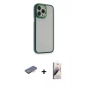 MARSİLYAN™- iPhone 13 Pro Max Kılıf Eksen Doku Prime - Siyah Bilvis 3D Mat Cam Ekran Koruyucu + Renkli Kamera Lens Koruma Cam - TU