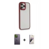 MARSİLYAN™- iPhone 13 Pro Max Kılıf Eksen Doku Prime - Siyah Bilvis 3D Mat Cam Ekran Koruyucu + Neon Fosforlu Kamera Lens - YL