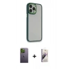 MARSİLYAN™- iPhone 13 Pro Max Kılıf Eksen Doku Prime - Siyah Bilvis 3D Mat Cam Ekran Koruyucu + Neon Fosforlu Kamera Lens - YL