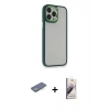 MARSİLYAN™- iPhone 13 Pro Max Kılıf Eksen Doku Prime - Siyah Bilvis 3D Mat Cam Ekran Koruyucu + Yeşil Renkli Kamera Lens Koruma Cam