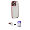 MARSİLYAN™- iPhone 13 Pro Max Kılıf Eksen Doku Prime - Siyah Bilvis 5in1 3D Magic Cam Ekran Koruyucu + Kırmızı Pers Alüminyum Kamera Lens