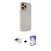 MARSİLYAN™- iPhone 13 Pro Max Kılıf Eksen Doku Prime - Siyah Bilvis 5in1 3D Magic Cam Ekran Koruyucu + Kırmızı Pers Alüminyum Kamera Lens