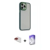 MARSİLYAN™- iPhone 13 Pro Max Kılıf Eksen Doku Prime - Siyah Bilvis 5in1 3D Magic Cam Ekran Koruyucu + Kırmızı Pers Alüminyum Kamera Lens