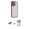 MARSİLYAN™- iPhone 13 Pro Max Kılıf Eksen Doku Prime - Siyah Bilvis 5in1 3D Magic Cam Ekran Koruyucu + Pembe Renkli Kamera Lens Koruma Cam