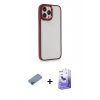 MARSİLYAN™- iPhone 13 Pro Max Kılıf Eksen Doku Prime - Siyah Bilvis 5in1 5D Magic Hayalet Cam Ekran Koruyucu + Pembe Shine Kamera Lens Koruma Cam