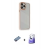 MARSİLYAN™- iPhone 13 Pro Max Kılıf Eksen Doku Prime - Siyah Bilvis 5in1 5D Magic Hayalet Cam Ekran Koruyucu + Pembe Shine Kamera Lens Koruma Cam