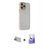 MARSİLYAN™- iPhone 13 Pro Max Kılıf Eksen Doku Prime - Siyah Bilvis 5in1 5D Magic Hayalet Cam Ekran Koruyucu + Rainbow Kamera Lens Koruma Cam - BZ