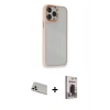 MARSİLYAN™- iPhone 13 Pro Max Kılıf Eksen Doku Prime - Siyah Bilvis Hayalet Cam Ekran Koruyucu + Rainbow Kamera Lens Koruma Cam - BZ