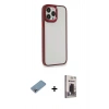 MARSİLYAN™- iPhone 13 Pro Max Kılıf Eksen Doku Prime - Siyah Bilvis Hayalet Cam Ekran Koruyucu + Shine Kamera Lens Koruma Cam - GI