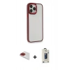 MARSİLYAN™- iPhone 13 Pro Max Kılıf Eksen Doku Prime - Siyah Bilvis Hayalet Cam Ekran Koruyucu + Kırmızı Pers Alüminyum Kamera Lens