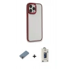 MARSİLYAN™- iPhone 13 Pro Max Kılıf Eksen Doku Prime - Siyah Bilvis Hayalet Cam Ekran Koruyucu + Mor Metal Kamera Lens Koruma Cam