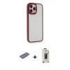 MARSİLYAN™- iPhone 13 Pro Max Kılıf Eksen Doku Prime - Siyah Bilvis Hayalet Cam Ekran Koruyucu + Renkli Kamera Lens Koruma Cam - PE