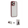 MARSİLYAN™- iPhone 13 Pro Max Kılıf Eksen Doku Prime - Siyah Bilvis Hayalet Cam Ekran Koruyucu + Rainbow Kamera Lens Koruma Cam - KI