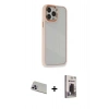 MARSİLYAN™- iPhone 13 Pro Max Kılıf Eksen Doku Prime - Siyah Bilvis Hayalet Cam Ekran Koruyucu + Rainbow Kamera Lens Koruma Cam - MR