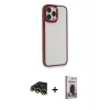 MARSİLYAN™- iPhone 13 Pro Max Kılıf Eksen Doku Prime - Siyah Bilvis Hayalet Cam Ekran Koruyucu + Raze Metal Kamera Lens - GD