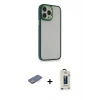 MARSİLYAN™- iPhone 13 Pro Max Kılıf Eksen Doku Prime - Siyah Bilvis Hayalet Cam Ekran Koruyucu + Renkli Kamera Lens Koruma Cam - MI