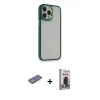 MARSİLYAN™- iPhone 13 Pro Max Kılıf Eksen Doku Prime - Siyah Bilvis Hayalet Cam Ekran Koruyucu + Renkli Kamera Lens Koruma Cam - MI