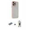 MARSİLYAN™- iPhone 13 Pro Max Kılıf Eksen Doku Prime - Siyah Bilvis Hayalet Cam Ekran Koruyucu + Renkli Kamera Lens Koruma Cam - SI