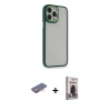 MARSİLYAN™- iPhone 13 Pro Max Kılıf Eksen Doku Prime - Siyah Bilvis Hayalet Cam Ekran Koruyucu + Turuncu Renkli Kamera Lens Koruma Cam