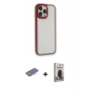 MARSİLYAN™- iPhone 13 Pro Max Kılıf Eksen Doku Prime - Siyah Bilvis Hayalet Cam Ekran Koruyucu + Turuncu Renkli Kamera Lens Koruma Cam