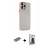 MARSİLYAN™- iPhone 13 Pro Max Kılıf Eksen Doku Prime - Siyah Bilvis Hayalet Cam Ekran Koruyucu + Turuncu Renkli Kamera Lens Koruma Cam