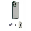 MARSİLYAN™- iPhone 13 Pro Max Kılıf Eksen Doku Prime - Siyah Bilvis Hayalet Cam Ekran Koruyucu + Renkli Kamera Lens Koruma Cam - TU