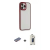 MARSİLYAN™- iPhone 13 Pro Max Kılıf Eksen Doku Prime - Siyah Bilvis Hayalet Cam Ekran Koruyucu + Renkli Kamera Lens Koruma Cam - TU