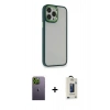MARSİLYAN™- iPhone 13 Pro Max Kılıf Eksen Doku Prime - Siyah Bilvis Hayalet Cam Ekran Koruyucu + Yeşil Neon Fosforlu Kamera Lens