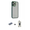 MARSİLYAN™- iPhone 13 Pro Max Kılıf Eksen Doku Prime - Siyah Bilvis Hayalet Cam Ekran Koruyucu + Renkli Kamera Lens Koruma Cam - YL