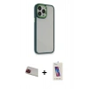 MARSİLYAN™- iPhone 13 Pro Max Kılıf Eksen Doku Prime - Siyah Joko 5D Cam + Kırmızı Rainbow Kamera Lens Koruma Cam