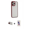 MARSİLYAN™- iPhone 13 Pro Max Kılıf Eksen Doku Prime - Siyah Joko 5D Cam + Kırmızı Rainbow Kamera Lens Koruma Cam