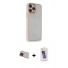 MARSİLYAN™- iPhone 13 Pro Max Kılıf Eksen Doku Prime - Siyah Joko 5D Cam + Kırmızı Rainbow Kamera Lens Koruma Cam