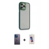 MARSİLYAN™- iPhone 13 Pro Max Kılıf Eksen Doku Prime - Siyah Joko 5D Cam + Mavi Neon Fosforlu Kamera Lens