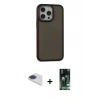 MARSİLYAN™- iPhone 13 Pro Max Kılıf Eksen Işık - Şeffaf 360 Full Body Arka Koruyucu + Lacivert Pers Alüminyum Kamera Lens