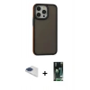 MARSİLYAN™- iPhone 13 Pro Max Kılıf Eksen Işık - Şeffaf 360 Full Body Arka Koruyucu + Lacivert Pers Alüminyum Kamera Lens